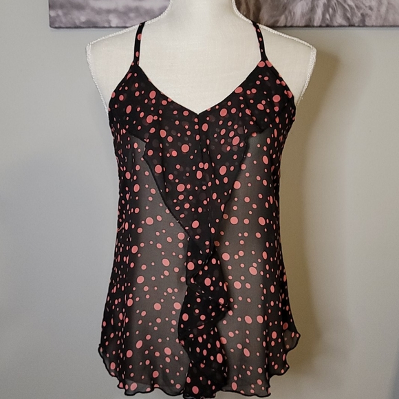TeenBell Tops - Teenbell Black and Coral Polka Dot Tank Size Small